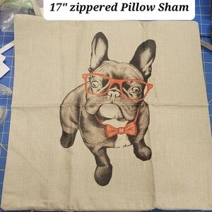 Bulldog w Glasses & Bowtie Pillow Case 17" w Zipper